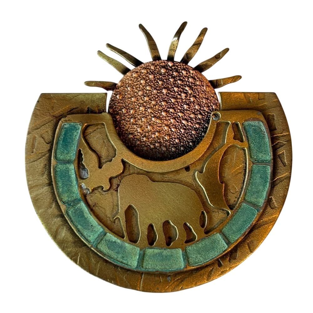 Vintage Southwestern Sun Elephant Dolphin Eagle Brooch Mixed Metal Artisan Pin